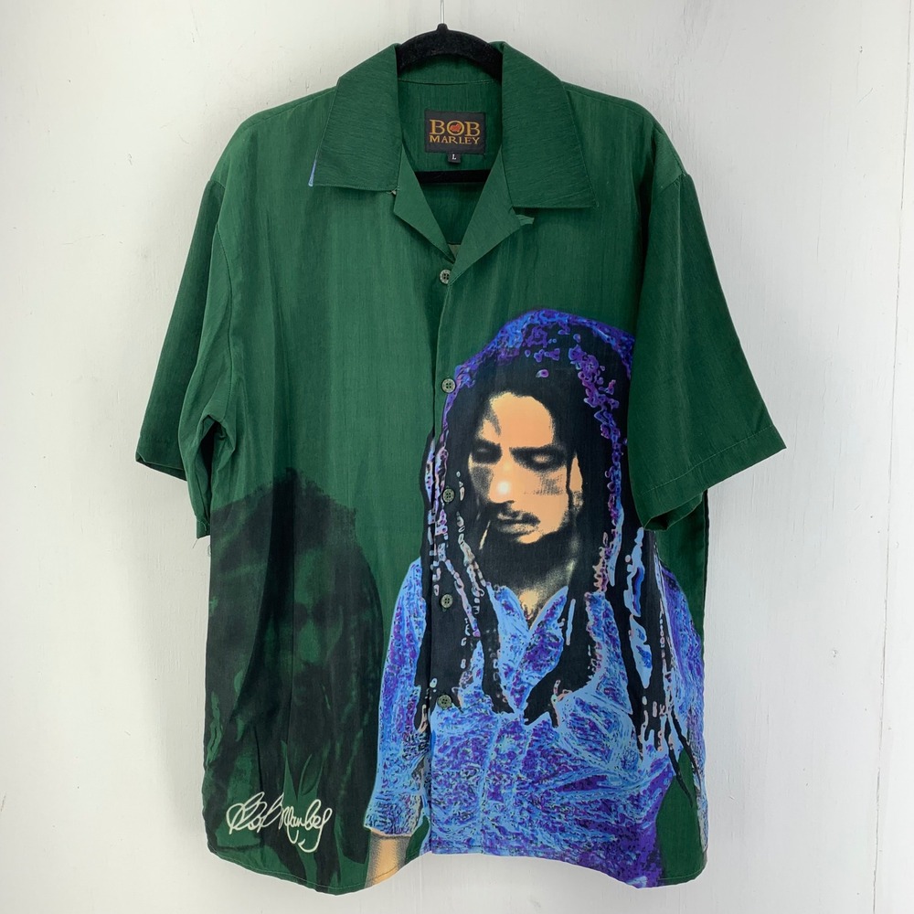 Vintage Bob Marley Dragonfly Button Up Shirt Large Y2K Reggae Streetwear Music